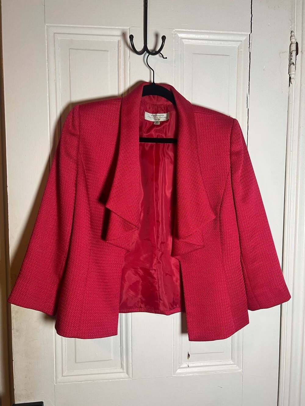 Tahari Women's Petite Pink Textured Open Front Blazer Size 8P